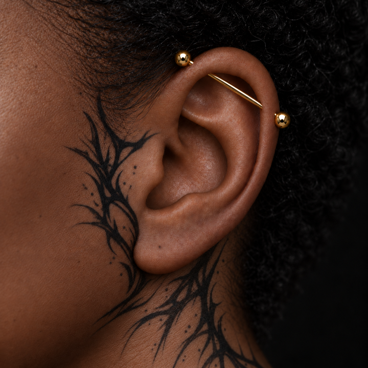 Industrial bar piercing jewelry placement