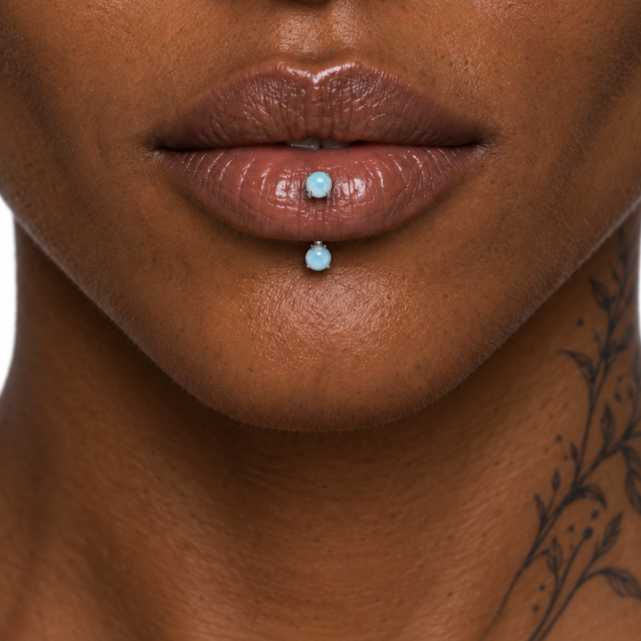 Vertical labret piercing jewelry placement