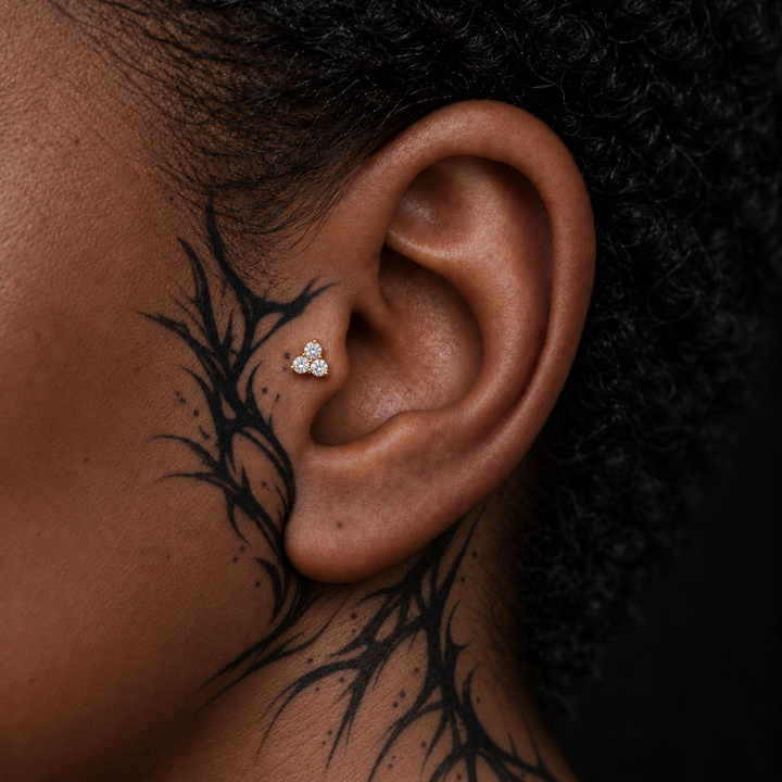Tragus piercing jewelry placement
