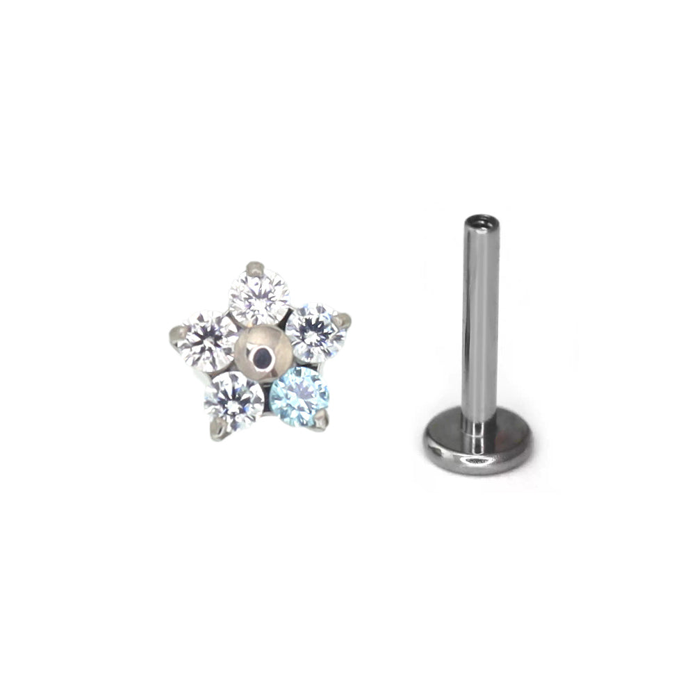 F136 Titanium Flower & Star Threadless Labret - F136 Titanium Flower & Star Threadless Labret - Blue / 6mm by CRUXJEWELRY