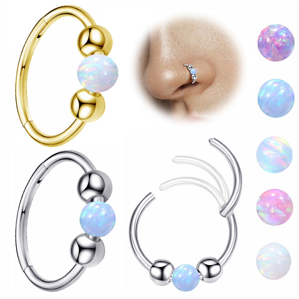 316L Surgical Steel Opal Ball Closure Ring - Septum Nose Ring Cartilage Earring