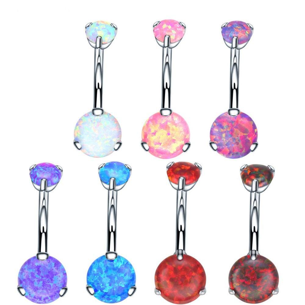 Double Round Opal Titanium Belly Ring