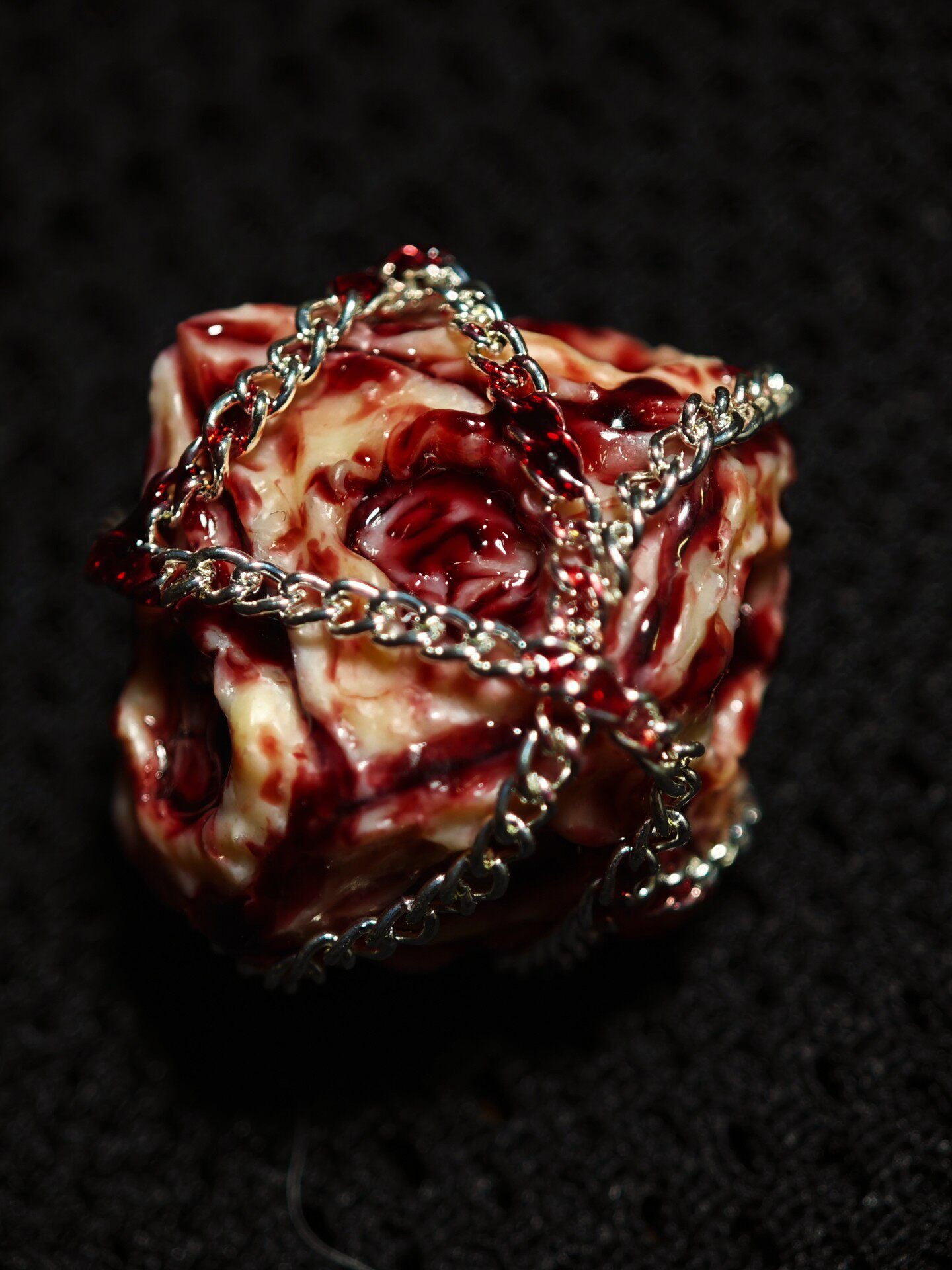 Handmade 35mm Bound Flesh D6 Dice - Chained Gory Meat Resin Artifact