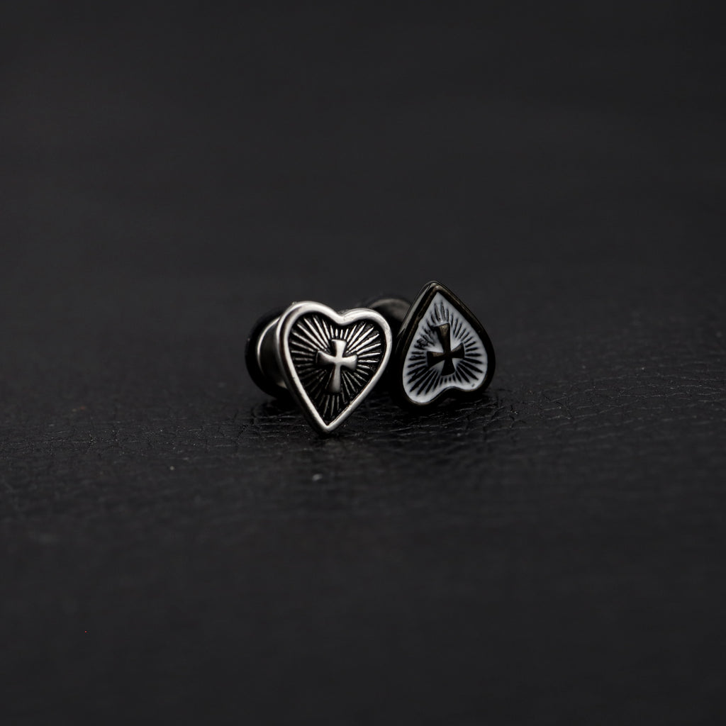 Heart Enamel Cross Stainless Steel Stud Earrings