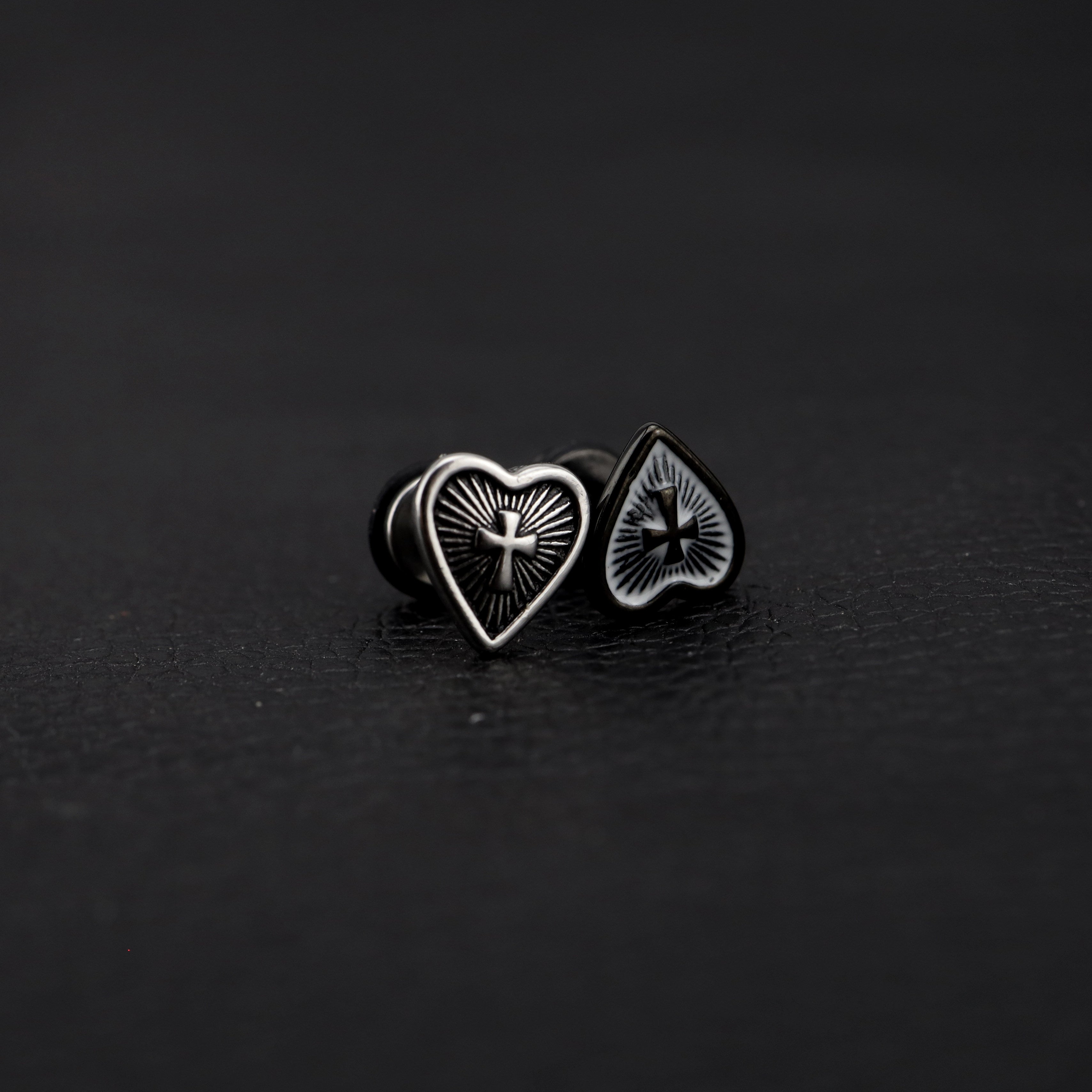 Heart Enamel Cross Stainless Steel Stud Earrings