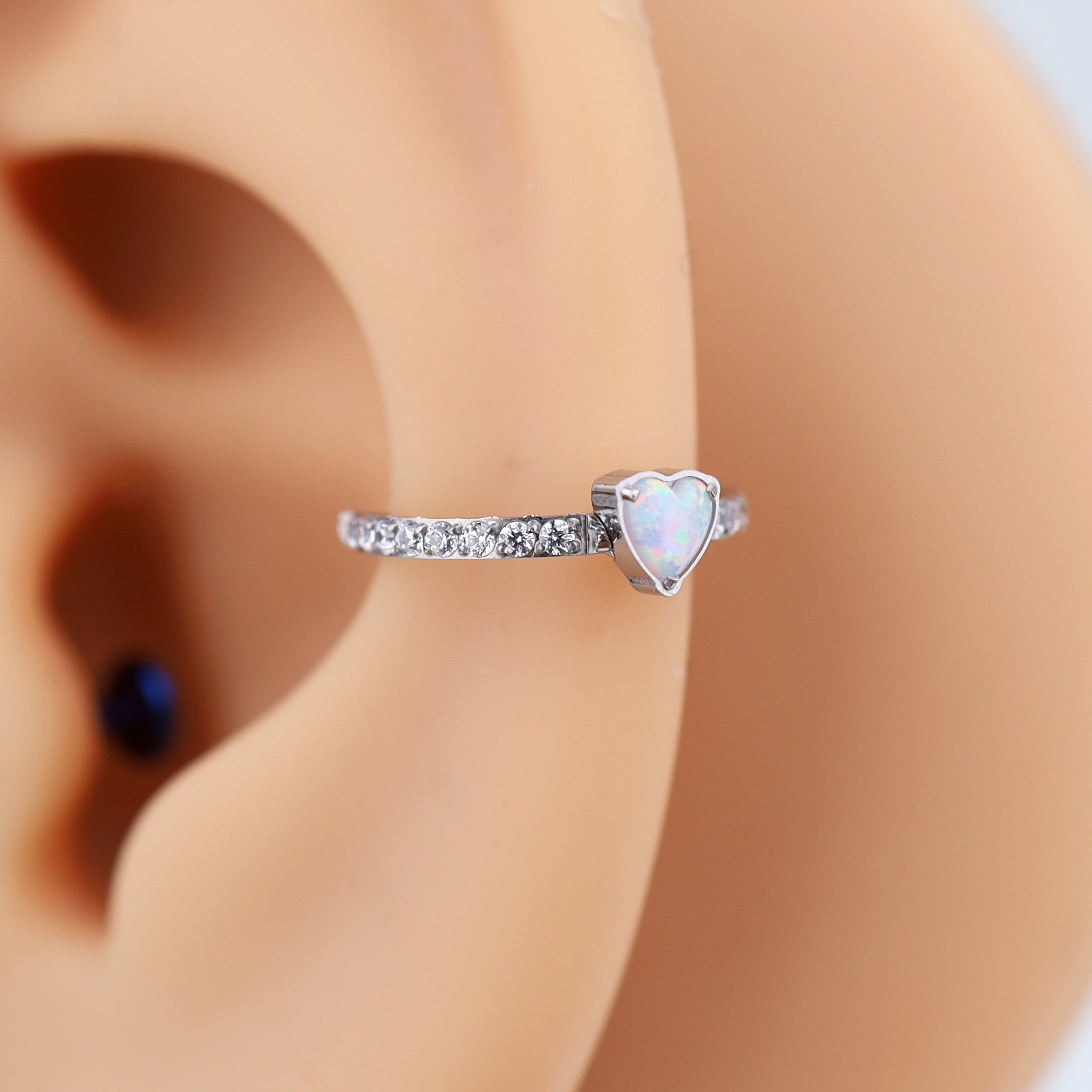 Heart Opal & CZ Surgical Steel Cartilage Hoop Earring