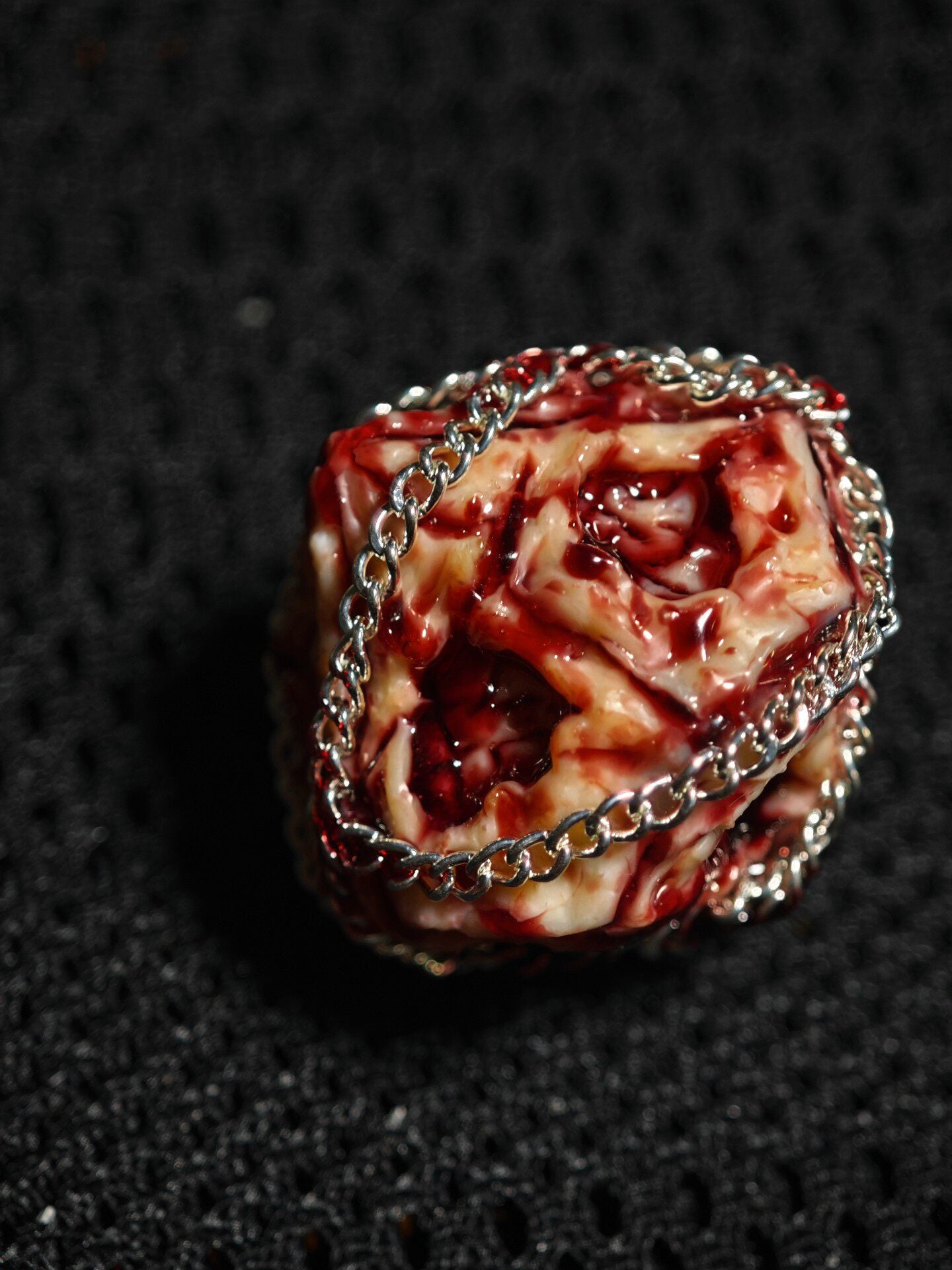 Handmade 35mm Bound Flesh D6 Dice - Chained Gory Meat Resin Artifact