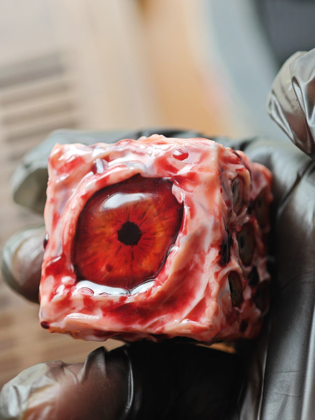 Handmade 30mm Bloody Eyeball D6 Dice | Horror Flesh & Blood Curio | RPG Oddity Collection