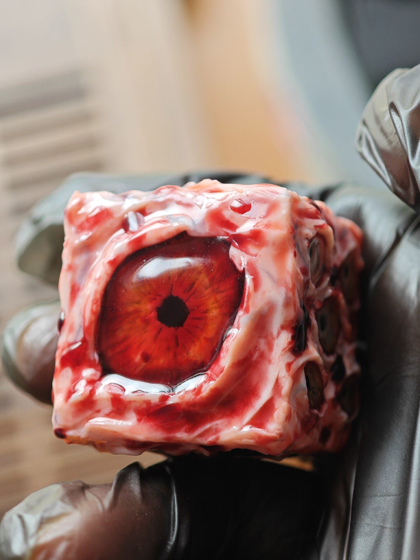 Handmade 30mm Bloody Eyeball D6 Dice | Horror Flesh & Blood Curio | RPG Oddity Collection