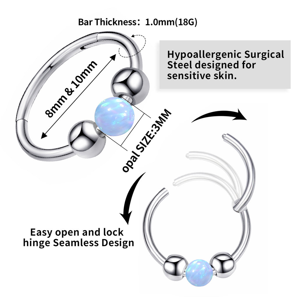316L Surgical Steel Opal Ball Closure Ring - Septum Nose Ring Cartilage Earring
