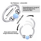 316L Surgical Steel Opal Ball Closure Ring - Septum Nose Ring Cartilage Earring