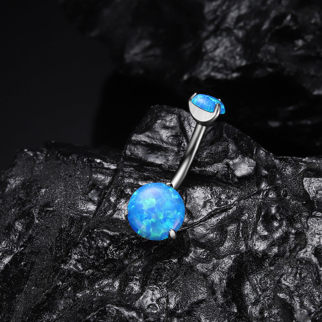 Double Round Opal Titanium Belly Ring