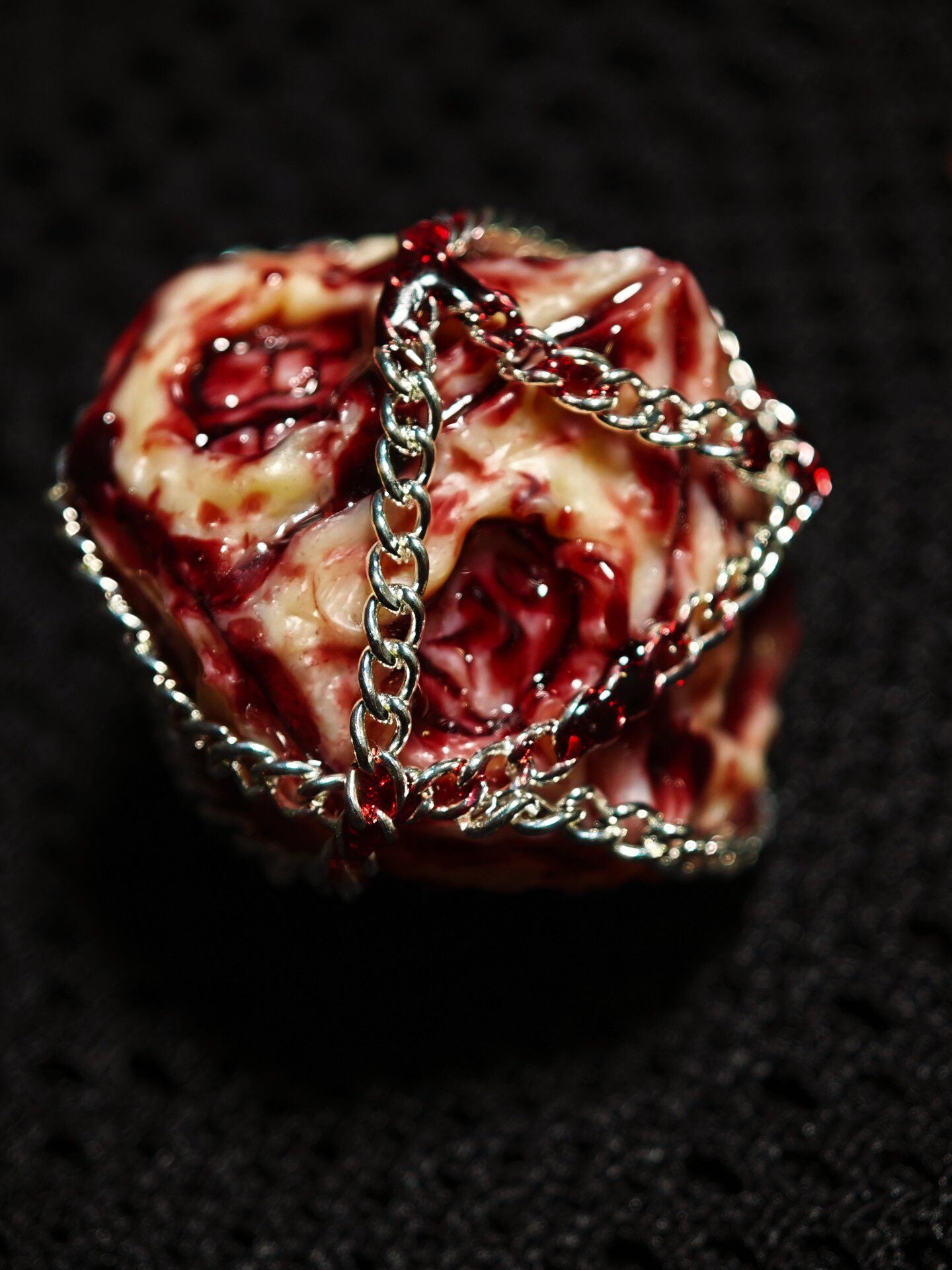 Handmade 35mm Bound Flesh D6 Dice - Chained Gory Meat Resin Artifact