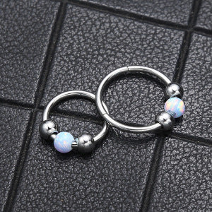 316L Surgical Steel Opal Ball Closure Ring - Septum Nose Ring Cartilage Earring