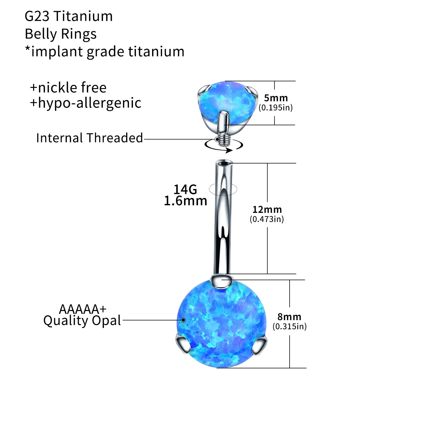 Double Round Opal Titanium Belly Ring