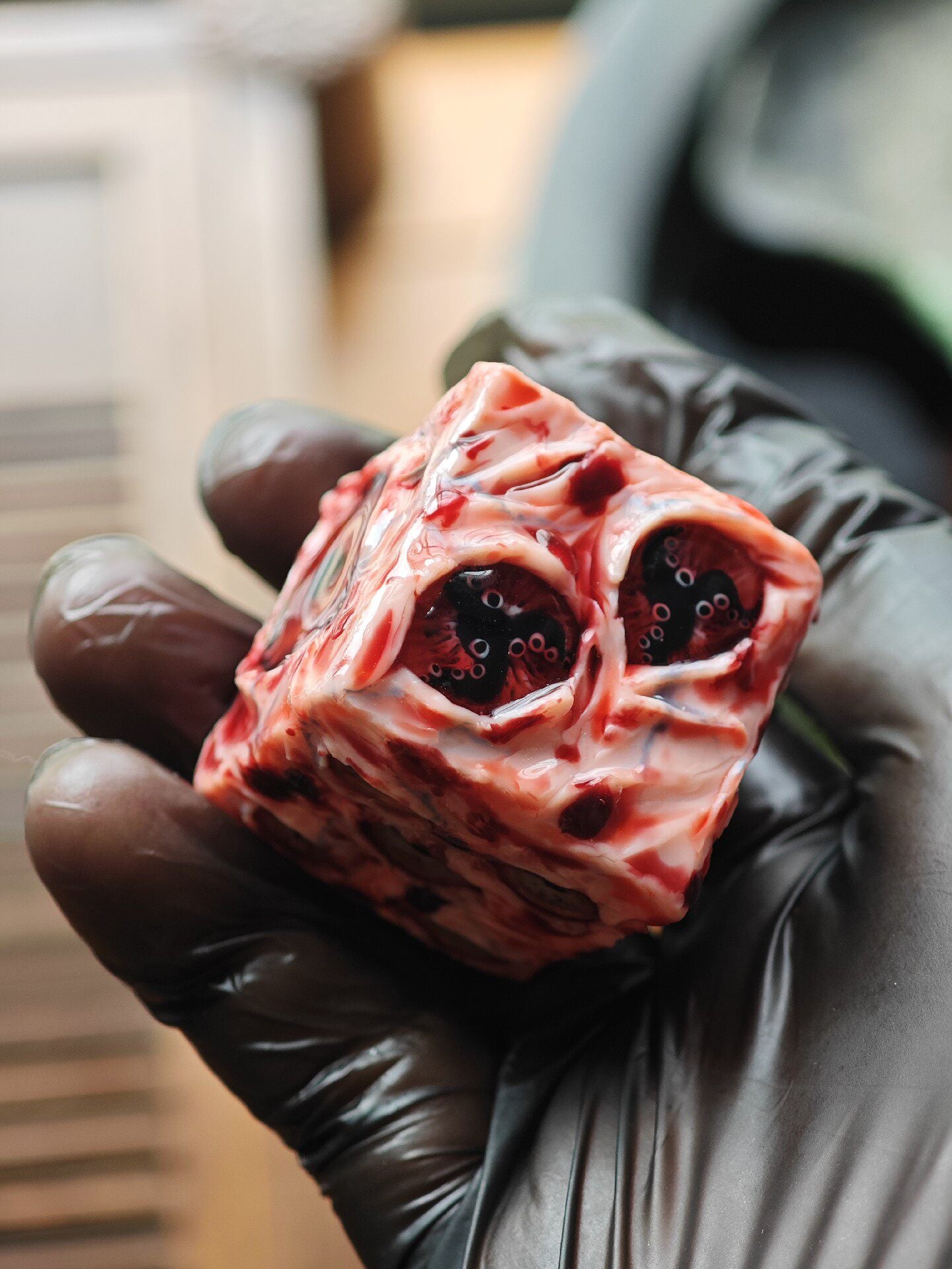 Handmade 30mm Bloody Eyeball D6 Dice | Horror Flesh & Blood Curio | RPG Oddity Collection