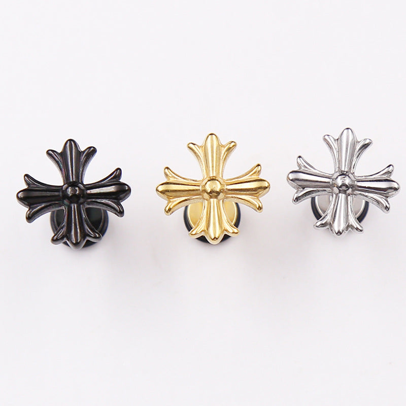 3 Color Cross Externally Threaded Stainless Steel Ear Studs