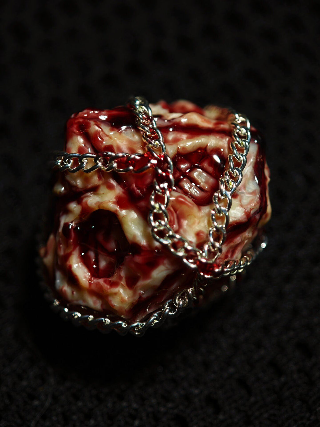 Handmade 35mm Bound Flesh D6 Dice - Chained Gory Meat Resin Artifact