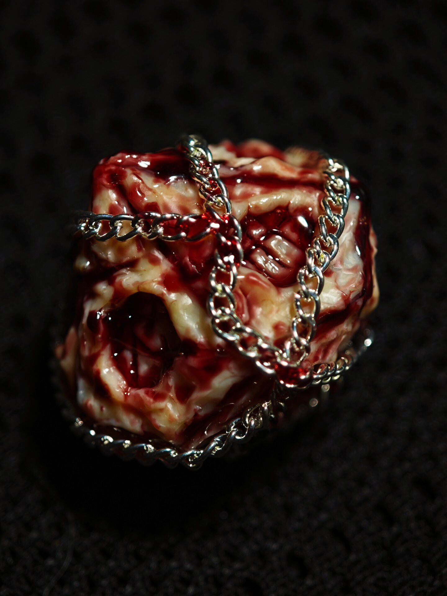 Handmade 35mm Bound Flesh D6 Dice - Chained Gory Meat Resin Artifact