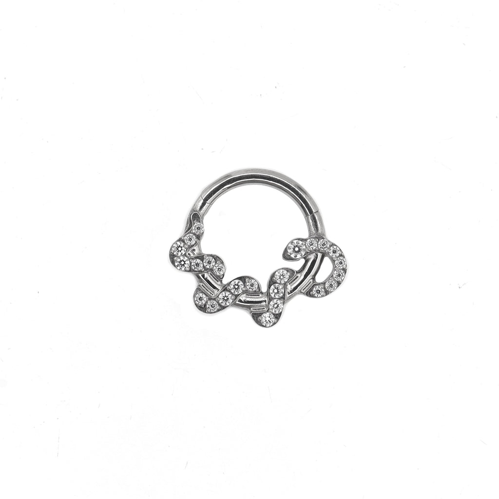 Twisting Serpent CZ Titanium Segment Hoop - Twisting Serpent CZ Titanium Segment Hoop - White by CRUXJEWELRY