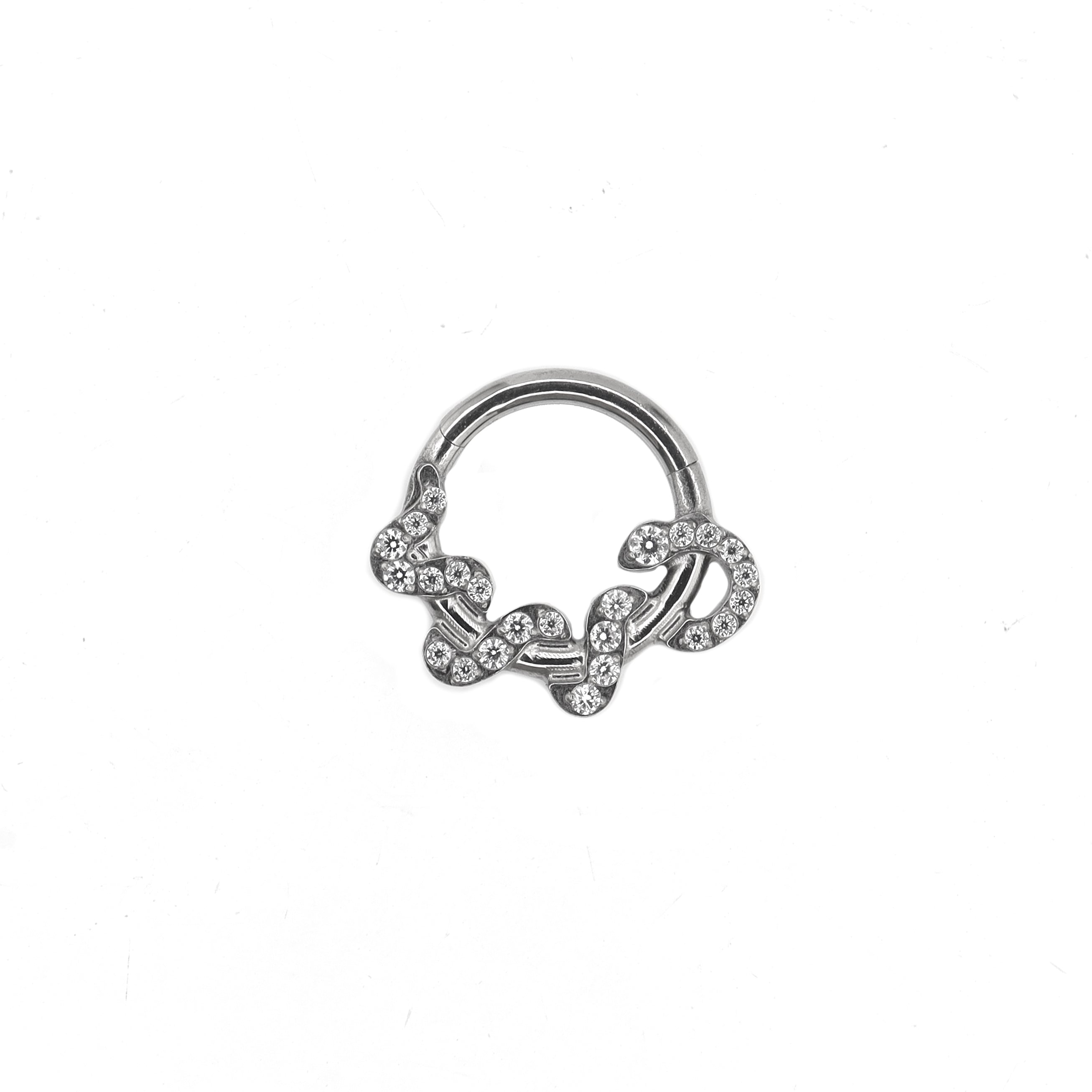 Twisting Serpent CZ Titanium Segment Hoop - Twisting Serpent CZ Titanium Segment Hoop - White by CRUXJEWELRY