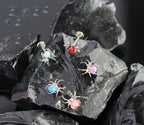 Titanium Fire Opal Spider Stud | Sparkling Synthetic Opal Insect Piercing for Helix & Cartilage