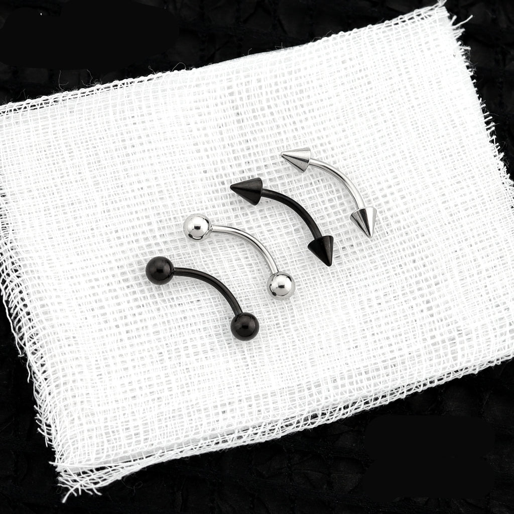 2Pcs Surgical Steel Curved Barbell | Spike & Ball Eyebrow Ring, Rook & Lip Piercing Jewelry