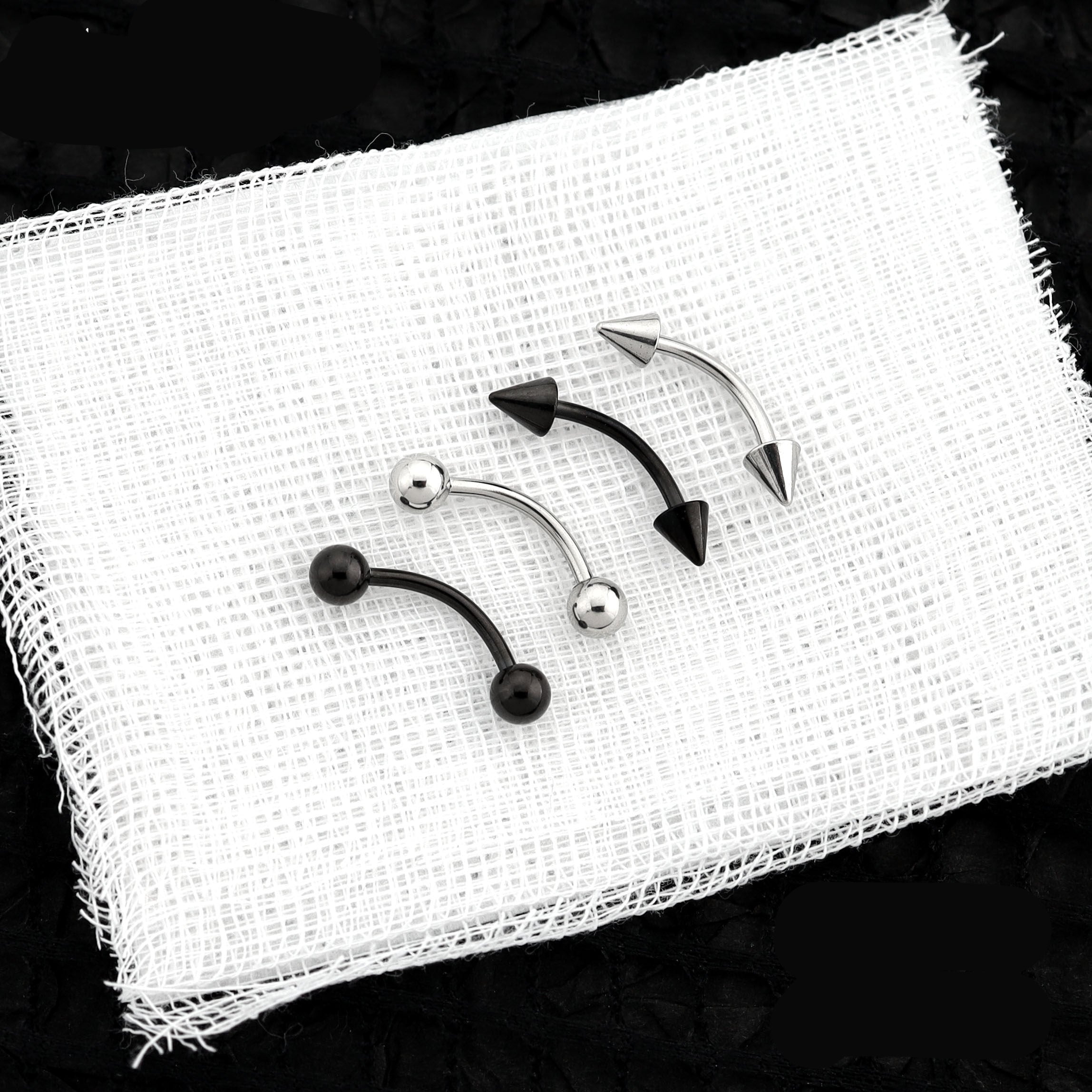 2Pcs Surgical Steel Curved Barbell | Spike & Ball Eyebrow Ring, Rook & Lip Piercing Jewelry