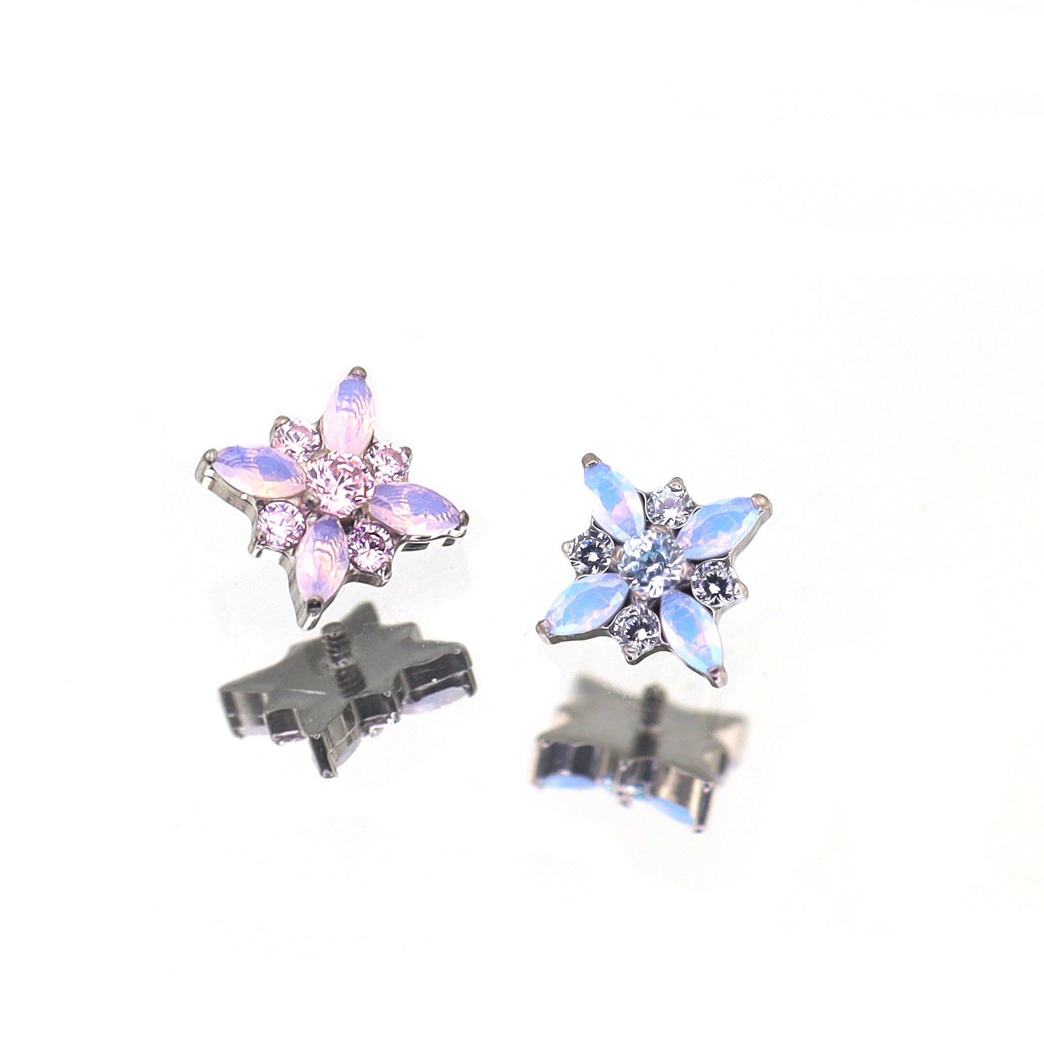 Dainty Pink & Blue Floral Opal Stud - Sweet Implant Grade Titanium Ear & Lip Piercing