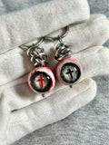 Sacred Torment | Heavy Chain Bloodshot Cross Eyeball Earrings