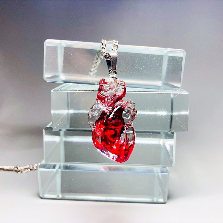 "Blood Ruby" Translucent Red Heart Necklace - Gummy Resin Pendant