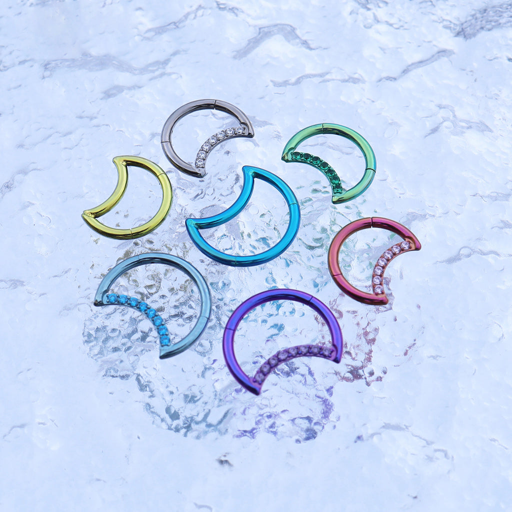 Titanium Crescent Moon Smile Clicker | Minimalist Septum & Daith Hoop Ring
