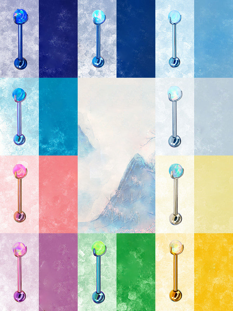 F136 Titanium Aurora Jelly 5mm Opal Straight Barbell - Sparkling Nipple, Tongue & Bridge Piercing
