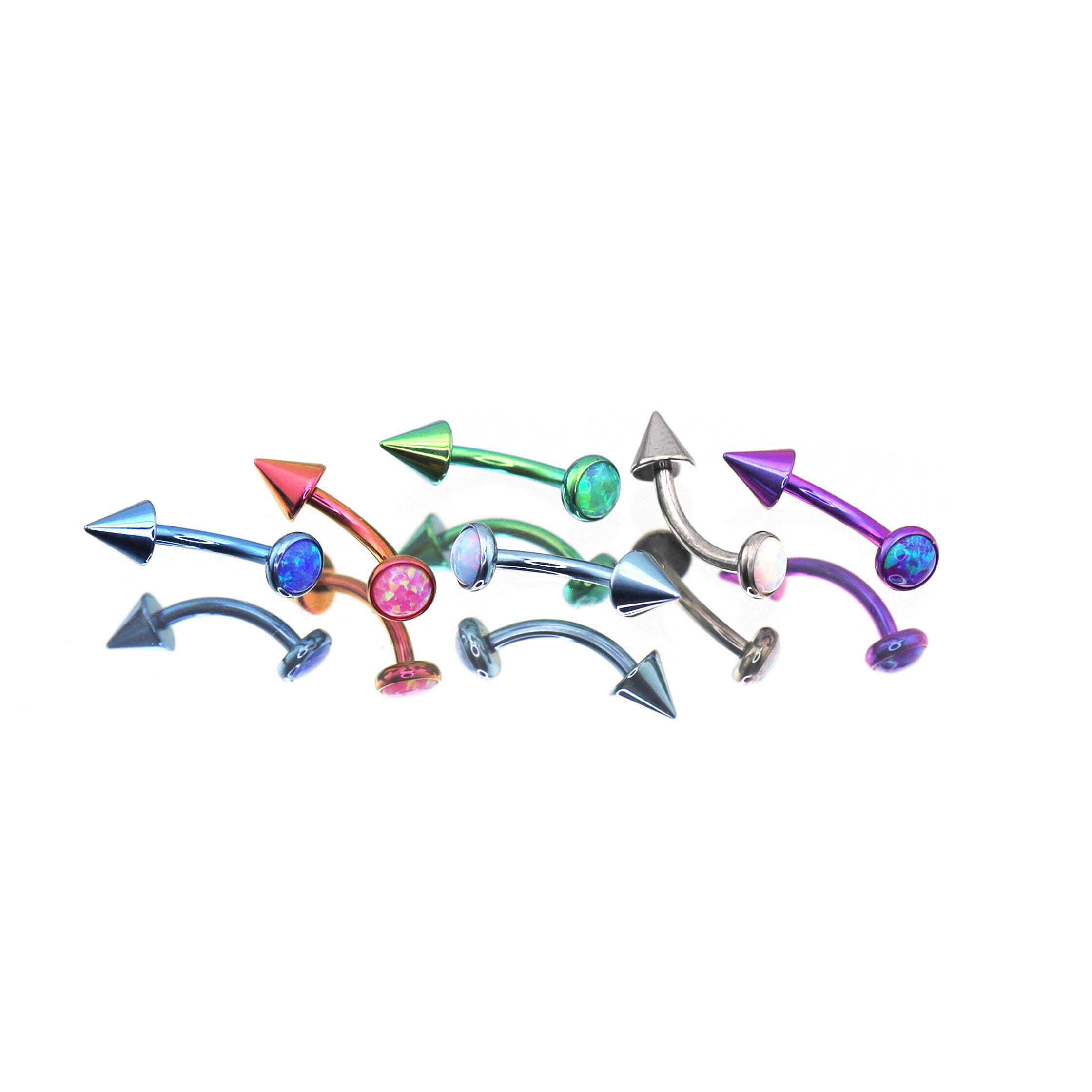 F136 Titanium Opal Spike Piercing | Colorful Curved Barbell for Rook & Eyebrow