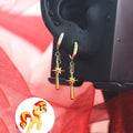 MLP Sunset Fire Dangle Cartilage Hoop | Fiery Red & Gold Drop Helix Earring