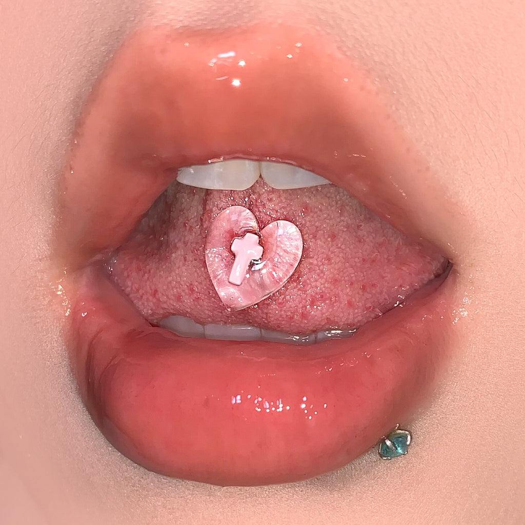 Red Heart Cross Tongue Barbell - Sweet & Edgy Style