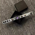 Celestial Ice Blue Leather Bracelet - Purple Dragon Eye Cuff - Star Studded Fantasy Wristband - Galaxy Aesthetic