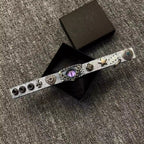 Celestial Ice Blue Leather Bracelet - Purple Dragon Eye Cuff - Star Studded Fantasy Wristband - Galaxy Aesthetic