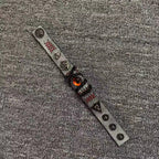 Grunge Concrete Grey Leather Stitched Bracelet - Red Dragon Eye Cuff - Punk Wristband