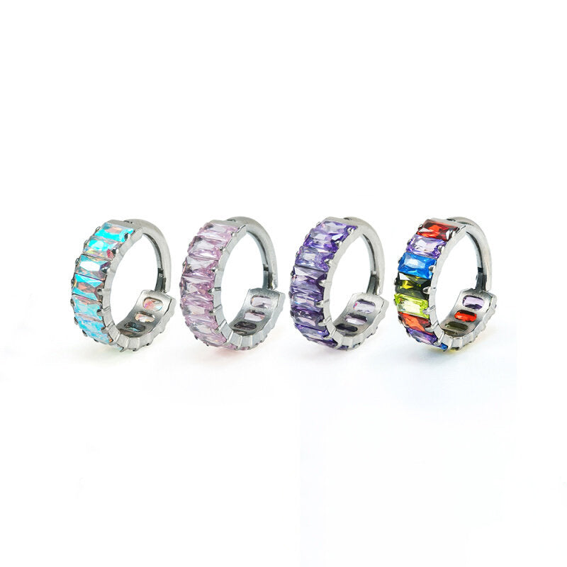 ASTM F136 Titanium Rainbow CZ Septum Clicker - Chunky Icy Cartilage Hoop