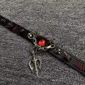 2-in-1 Gothic Black Leather Choker & Wrap Bracelet - Red Dragon Eye Necklace - Silver Trident Charm - Devil Pitchfork Jewelry