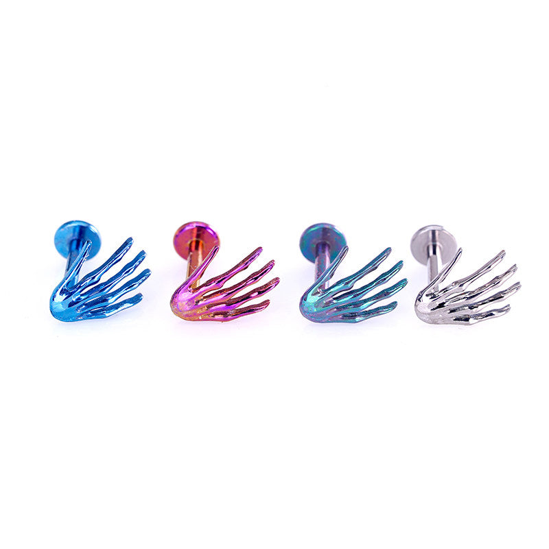 16G Titanium Skeleton Hand Labret | Implant Grade Punk Cartilage & Lip Stud