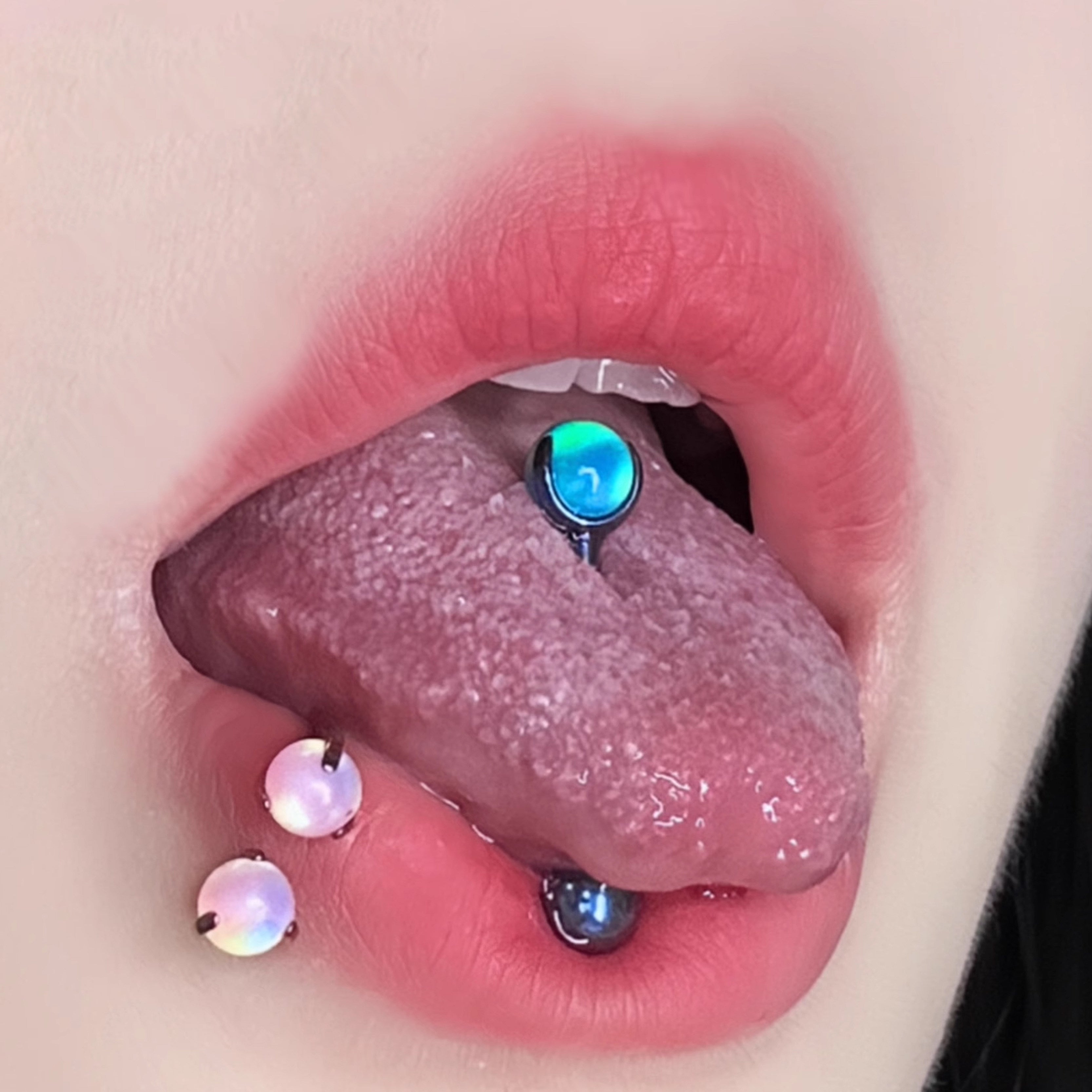 F136 Titanium Nebula Opal Tongue Ring - Internally Threaded Straight Barbell