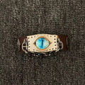 Desert Tan Suede Dragon Eye Bracelet - Spiked Chain Cuff - Yellow Reptile Eye Wristband - Wasteland Aesthetic