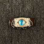 Desert Tan Suede Dragon Eye Bracelet - Spiked Chain Cuff - Yellow Reptile Eye Wristband - Wasteland Aesthetic