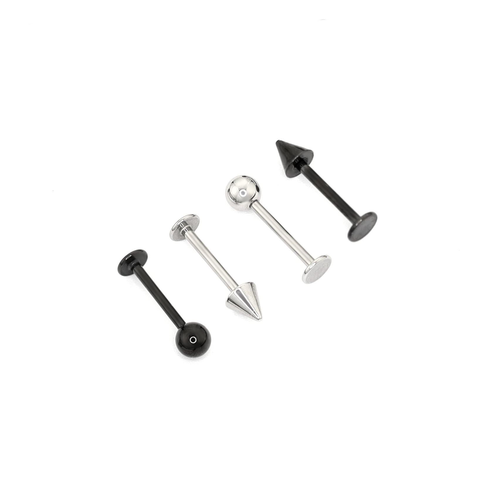 2Pcs 16G Ball & Spike Studs | Externally Threaded Surgical Steel Lip & Cartilage Piercing