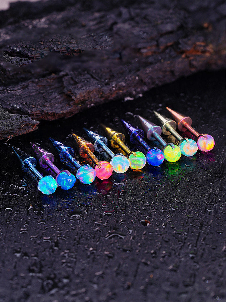 ASTM F136 Titanium Aurora Opal Spike Stud - Edgy Fairycore Cartilage Piercing
