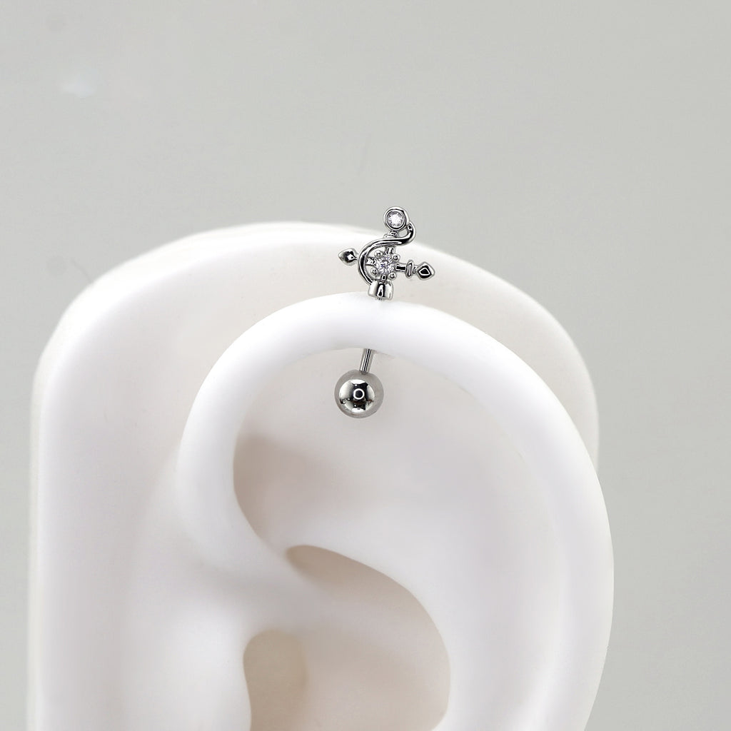 Pair of 20G CZ Cross Magic Wand Studs | Surgical Steel Thin Bar Earrings