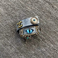 2-in-1 Vintage Blue Leather Choker & Wrap Bracelet - Blue Dragon Eye Cross Necklace - Fleur-de-lis Charm - Medieval Style