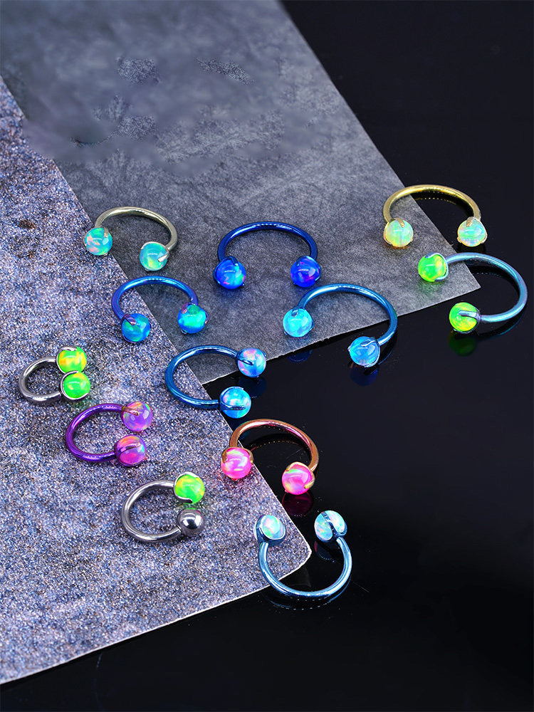 ASTM F136 Titanium Aurora Jelly Opal Circular Barbell - Internally Threaded Septum &Cartilage& Lip Ring